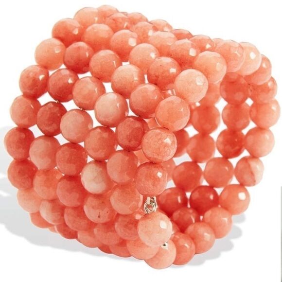 NWT Coral Agate Wrap Beaded Bracelet - Picture 2 of 7